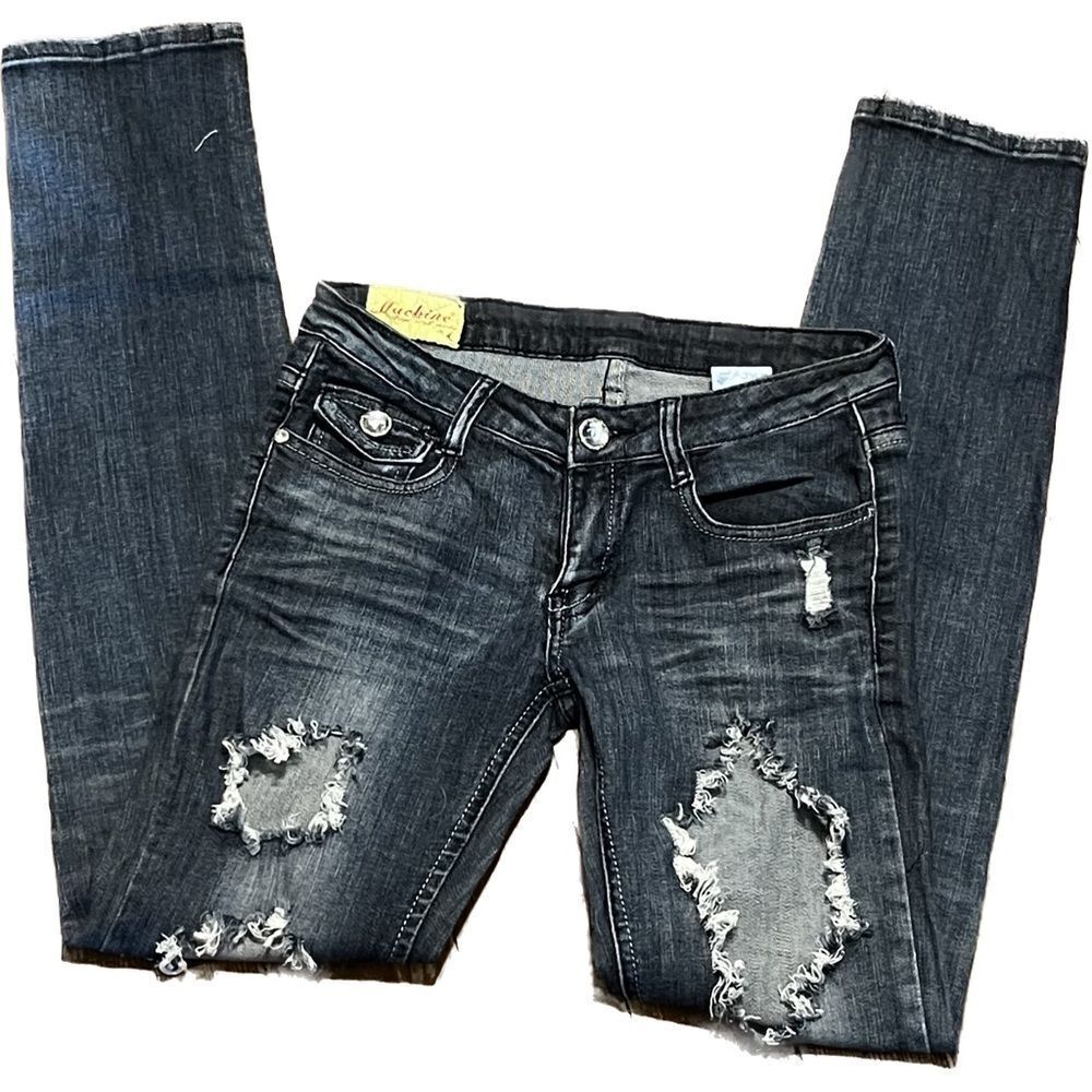 Machine jeans, women’s size 29, , mid rise, distressed,‎ cut out, straight leg